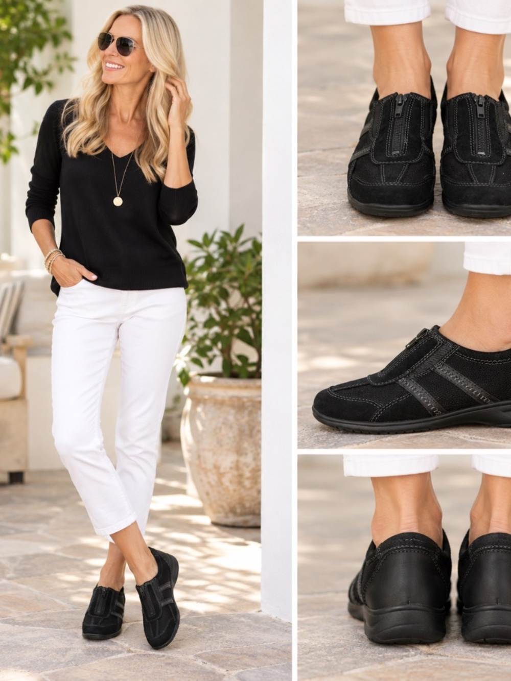 Naturalizer Black Front Zip Comfort Walking Shoes Casual Slip On